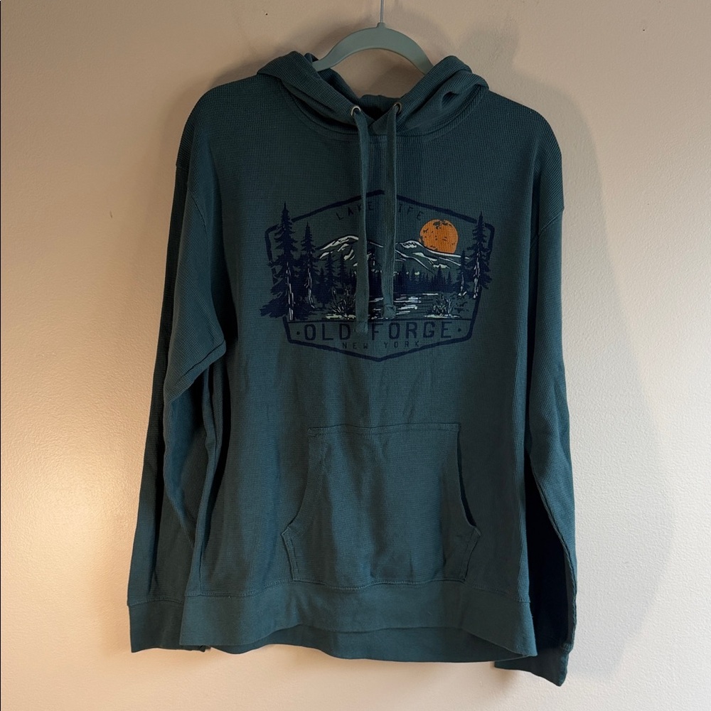 Old Forge Teal Hooded Graphic Pullover